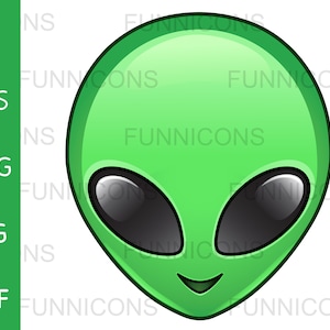 Clipart cartoon of a green alien emoticon face icon, ai eps png jpg and pdf files included, digital files instant download.
