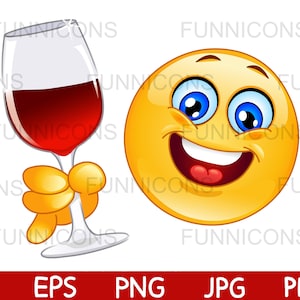 Cartoon clipart di emoticon di applausi con in mano un bicchiere di vino rosso, file ai eps png jpg e pdf inclusi, download immediato di file digitali.
