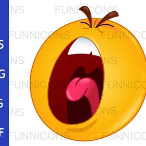 May include: A yellow cartoon face with a wide open mouth, showing teeth and a pink tongue sticking out. The face has eyebrows furrowed in anger.