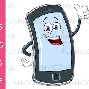 Desenho animado clipart de um telefone celular feliz smartphone inteligente mostrando o polegar para cima, arquivos ai eps png jpg e pdf, download de arquivos digitais.