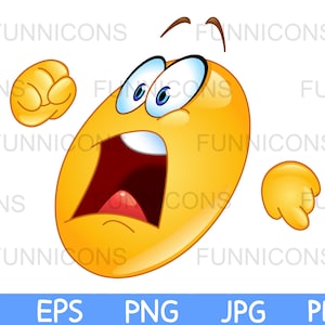 Desenho animado clipart de um emoticon em pânico e aterrorizado fugindo, arquivos ai eps png jpg e pdf incluídos, download de arquivos digitais.