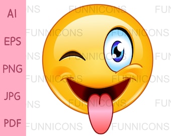 Clipart cartoon of an  emoticon with stuck out tongue and winking eye, ai eps png jpg and pdf files included, digital files download.