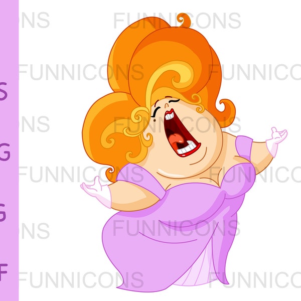 Clipart cartoon of an opera singer singing, ai eps png jpg and pdf files included, digital files instant download.