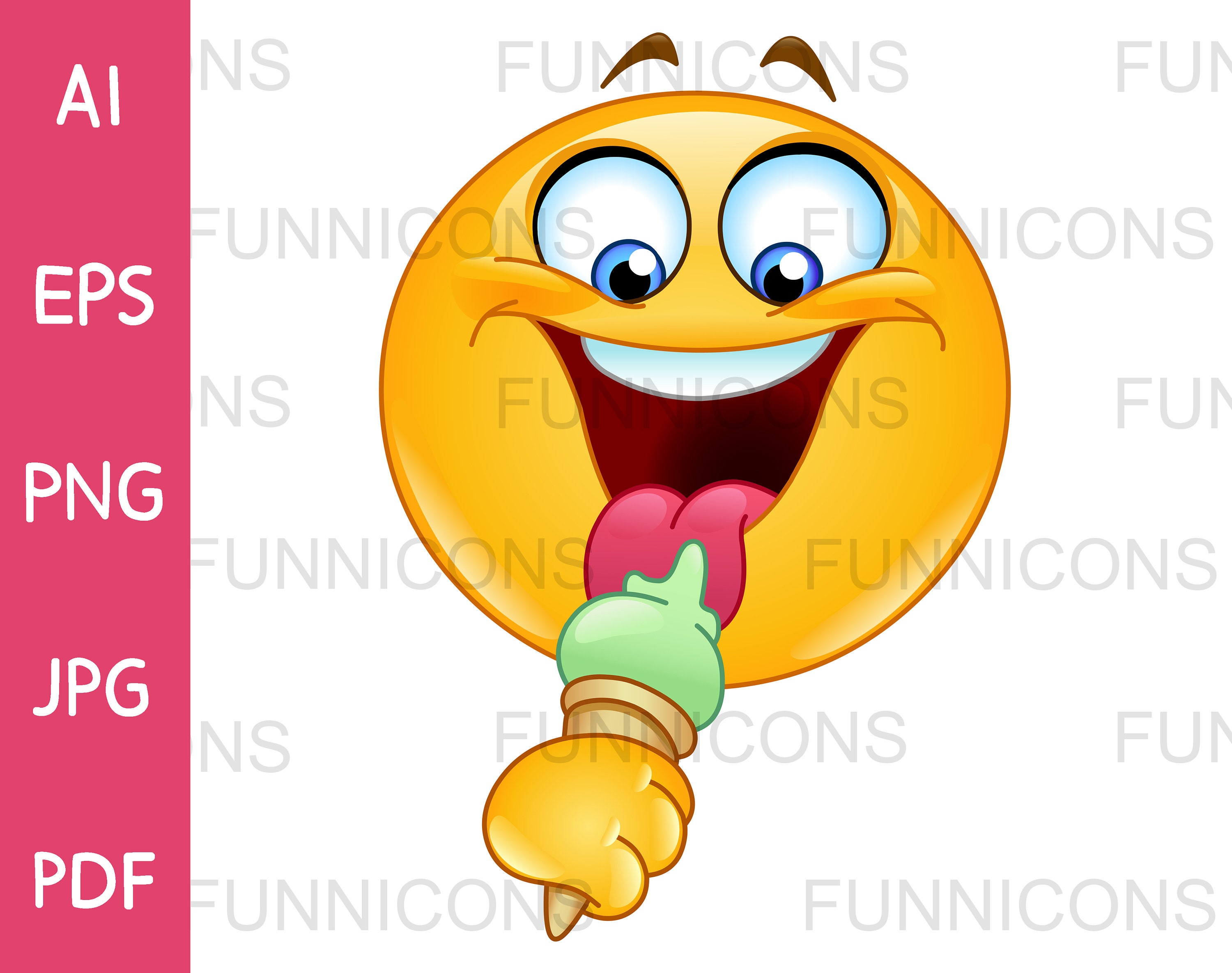Clipart Cartoon of a Happy Emoji Emoticon Eating a Waffle Ice - Etsy.de