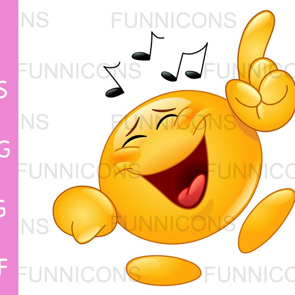 Clipart cartoon of a happy emoticon dancing to music, ai eps png jpg and pdf files included, digital files instant download.