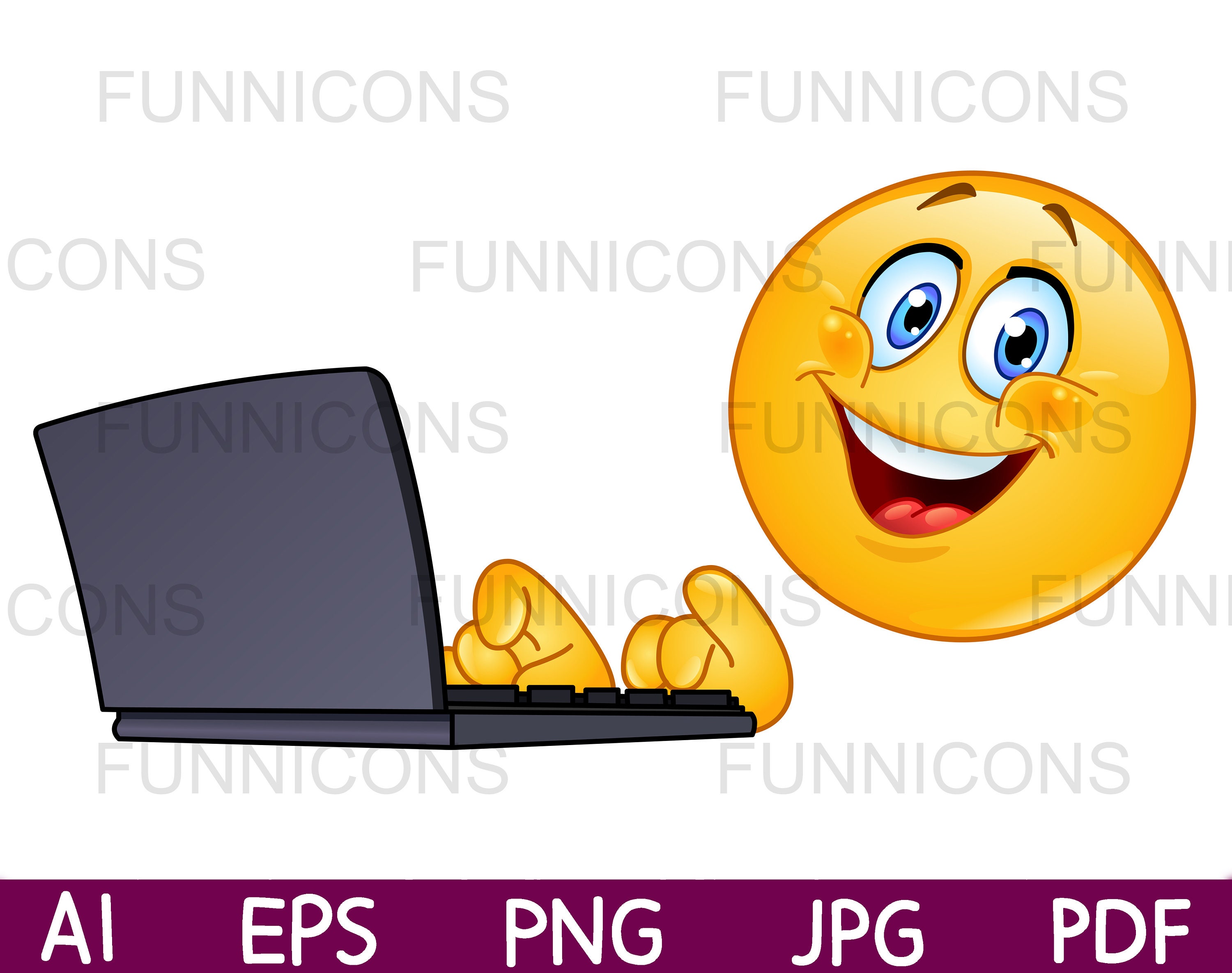Clipart Cartoon of a Happy Typing Emoji Emoticon Using Etsy Singapore
