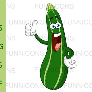 Clipart cartone animato di un felice zucchine cetriolo carattere vegetale tenendo un pollice in su, ai eps png jpg file pdf, file digitali scaricare.