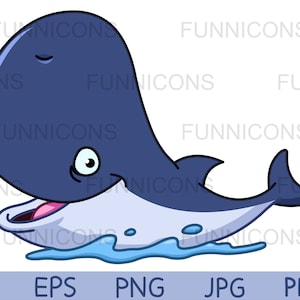 Clipart cartoon van een gelukkige walvis, ai eps png jpg en pdf-bestanden opgenomen, digitale bestanden instant download.