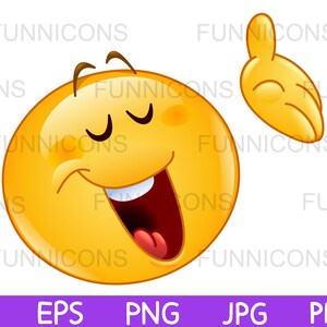 Clipart Cartoon Illustration eines Emoticons mit geschlossenen Augen, der seine Hand präsentiert, ai eps png jpg und pdf Dateien, digitale Dateien Download.