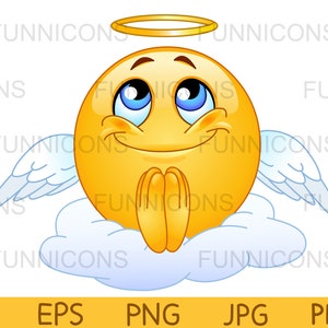 天使が雲の上に座り、光輪を描いて祈るジェスチャーのクリップアート漫画、ai、eps、png、jpg、pdf ファイルが含まれ、デジタル ファイルがダウンロードできます。