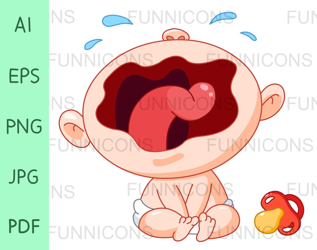 Clipart Cartoon of a Baby Crying With Pacifier, Ai Eps Png Jpg and Pdf