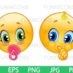 Cartone animato clipart di emoji, bambina e maschietto di un bambino carino, file ai eps png jpg e pdf inclusi, download immediato di file digitali.