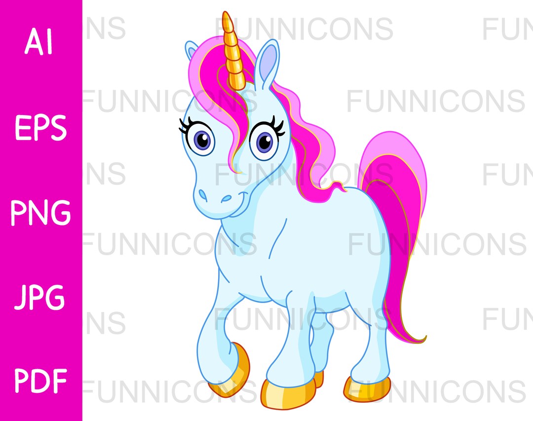Clipart Cartoon of a Cute Blue Unicorn With Golden Hooves and Pink Hair ...