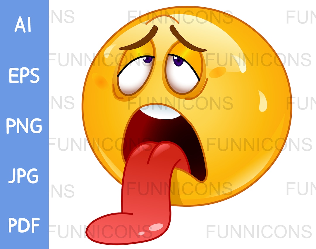 Clipart Cartoon of Exhausted Emoticon Sweating and Hanging His Tongue Out,  Ai Eps Png Jpg and Pdf Files, Digital Files Download. - Etsy