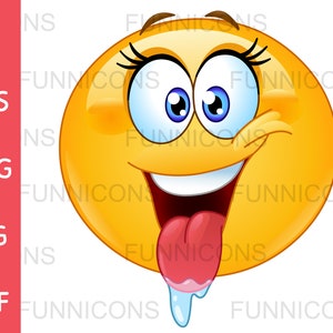 Clipart cartoon of a happy female  emoticon drooling with tongue out, ai eps png jpg and pdf files included, digital files download.