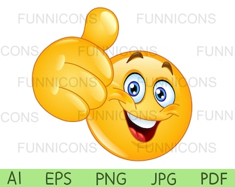 Happy Emoticon zeigt Daumen hoch Clipart, Vektor-Illustration, ai eps png pdf und jpg Dateien enthalten, digitale Dateien sofortiger Download.