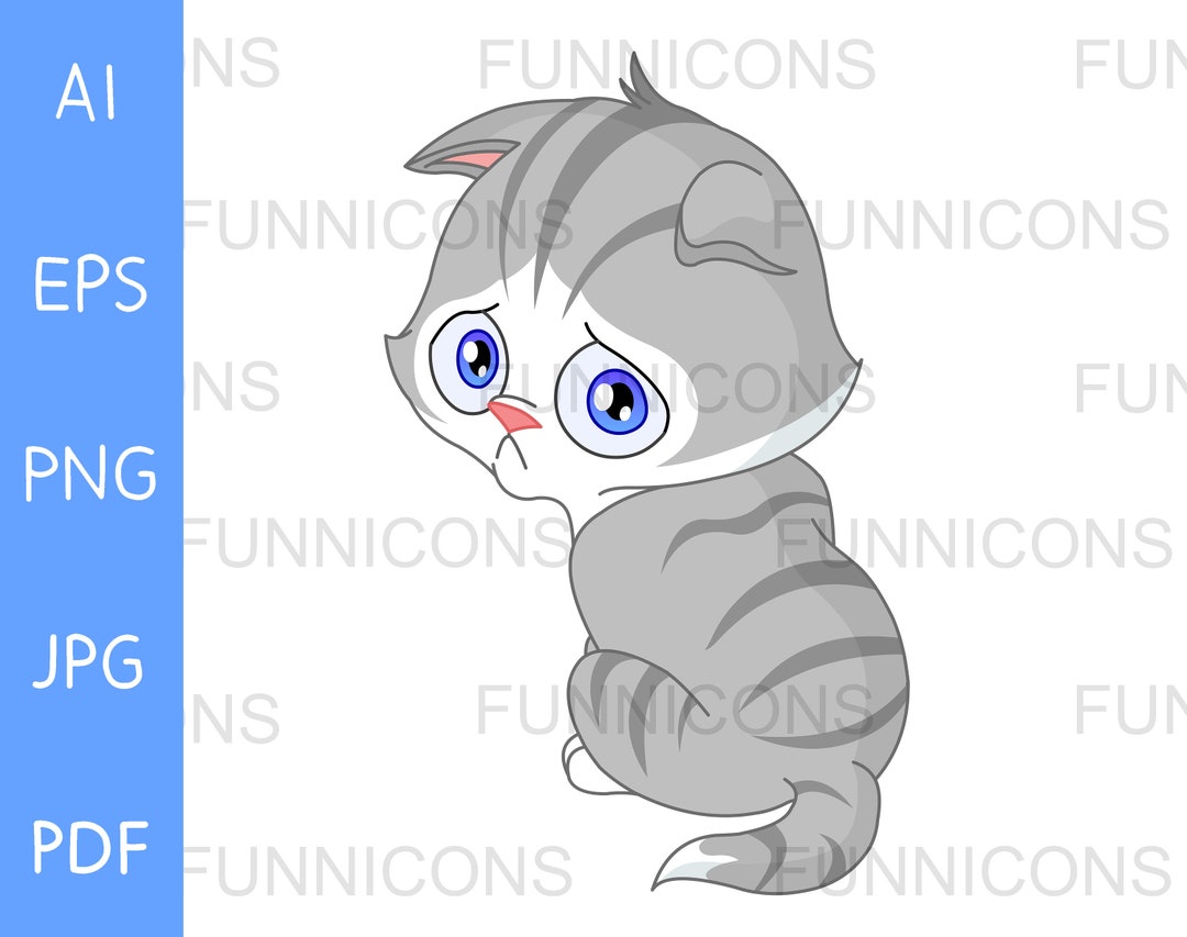 Clipart Cartoon of a Sad Gray Kitten Kitty Cat, Ai Eps Png Jpg and Pdf  Files Included, Digital Files Instant Download. - Etsy