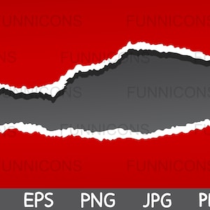 Clipart de Torn rasgado pedazo de papel rojo sobre fondo gris, ai eps png jpg y archivos pdf incluidos, archivos digitales de descarga instantánea.