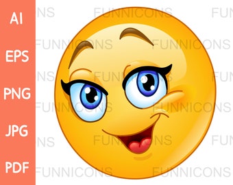 Clipart cartoon of a happy female emoticon, ai eps png jpg and pdf files included, digital files instant download.