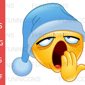 Clipart przedstawiający senną emotikonkę ziewającą i pijącą drinka, dołączone pliki ai eps png jpg i pdf, możliwość pobrania plików cyfrowych.