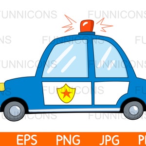 Dessin animé clipart d’une voiture de police, illustration de transport, fichiers ai eps png jpg et pdf inclus, fichiers numériques téléchargement instantané.