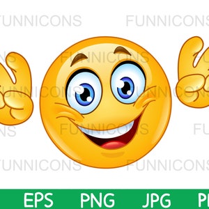 Clipart cartoon of a happy  emoticon making air quoting gesture with his fingers, ai eps png jpg and pdf files, digital files download.