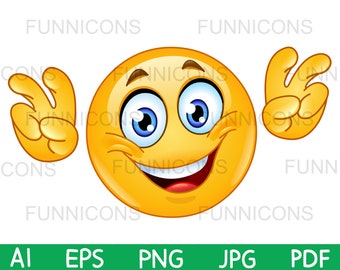Clipart Cartoon Illustration eines fröhlichen Emoticons der mit seinen Fingern eine Luftgeste macht, ai eps png jpg und pdf Dateien, digitale Dateien Download.