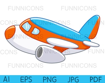 Clipart of a cartoon plane, ai eps png jpg and pdf files included, digital files instant download.