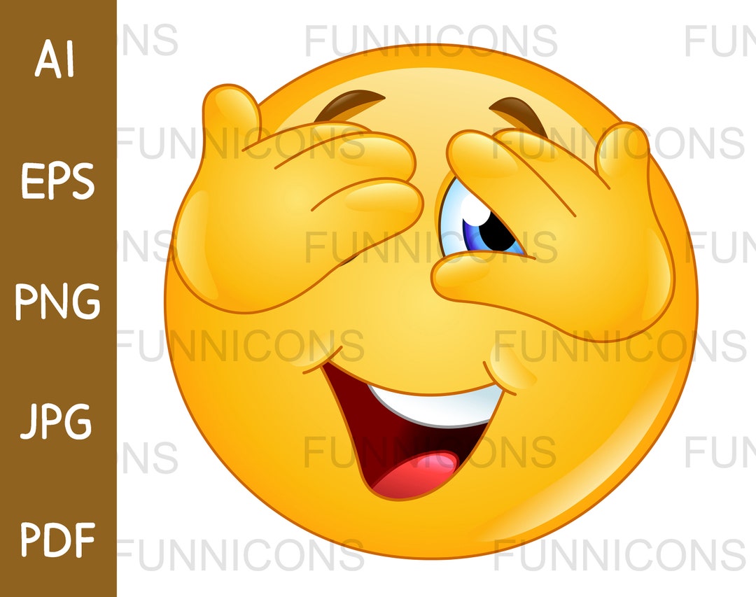 Clipart Cartoon of a Happy Emoji Covering Eyes and Peeking Etsy