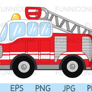 Clipart cartoon of a fire truck, ai eps png pdf and jpg files included, digital files instant download.