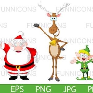 Weihnachten Clipart Bundle von Weihnachtsmann, Redeer und Elfe, ai eps png jpg und pdf-Dateien enthalten, digitale Dateien sofortigen Download.