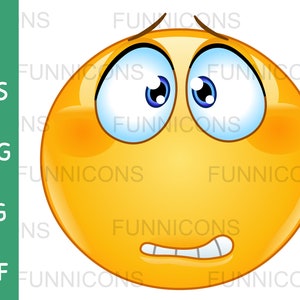 Dibujos animados de imágenes prediseñadas de un emoticon preocupado, ansioso o preocupado, archivos ai eps png jpg y pdf incluidos, descarga instantánea de archivos digitales.