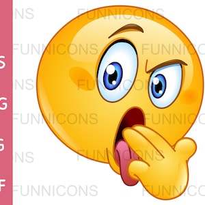 Clipart cartoon of a disgusted emoticon making vomit gesture, potting two fingers in mouth, ai eps png jpg pdf, digital files download.