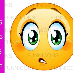 Caricatura de imágenes prediseñadas de un emoticono femenino de preocupación que expresa una ligera preocupación, archivos ai eps png jpg y pdf incluidos, descarga de archivos digitales.