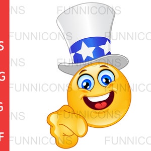 Clipart cartone animato di Zio Sam Ti voglio emoticon che punta verso, file ai eps png jpg e pdf inclusi, download di file digitali.