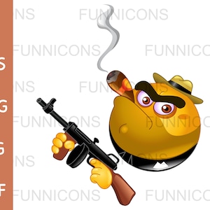 Dibujos animados de imágenes prediseñadas de un emoticono de gángster, archivos ai eps png jpg y pdf incluidos, descarga instantánea de archivos digitales.