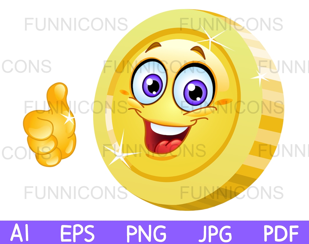 Clipart Cartoon of a Happy Coin Emoji Showing Thumb Up Like Etsy Canada