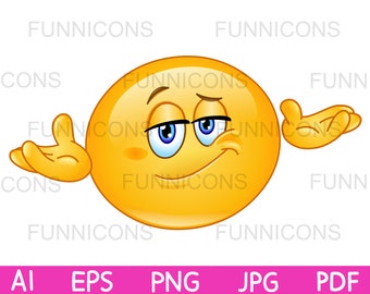 Clipart cartoon of  emoticon gesturing what's the problem, who cares, I don't know, ai eps png jpg pdf files, digital files download.