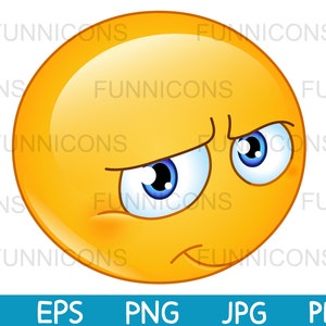 May include: A yellow emoticon with a sceptical expression. The emoticon has blue eyes and a raised eyebrow. The emoticon is looking to the right.