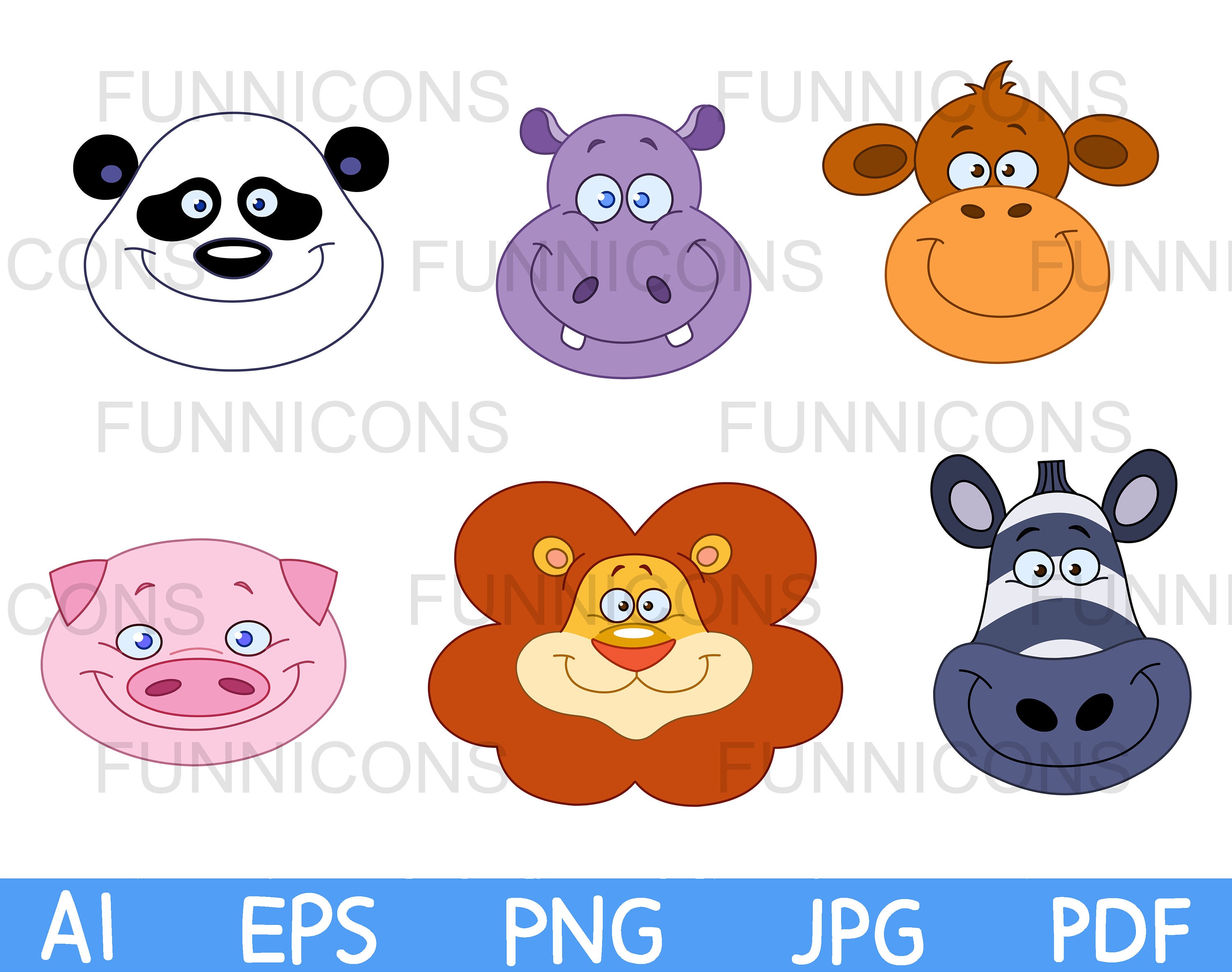 Clipart Cartoon Batch Animal Heads Faces Icons : Panda - Etsy Ireland Clipart Cartoon Batch Animal Heads Faces Icons : Panda - Etsy Ireland