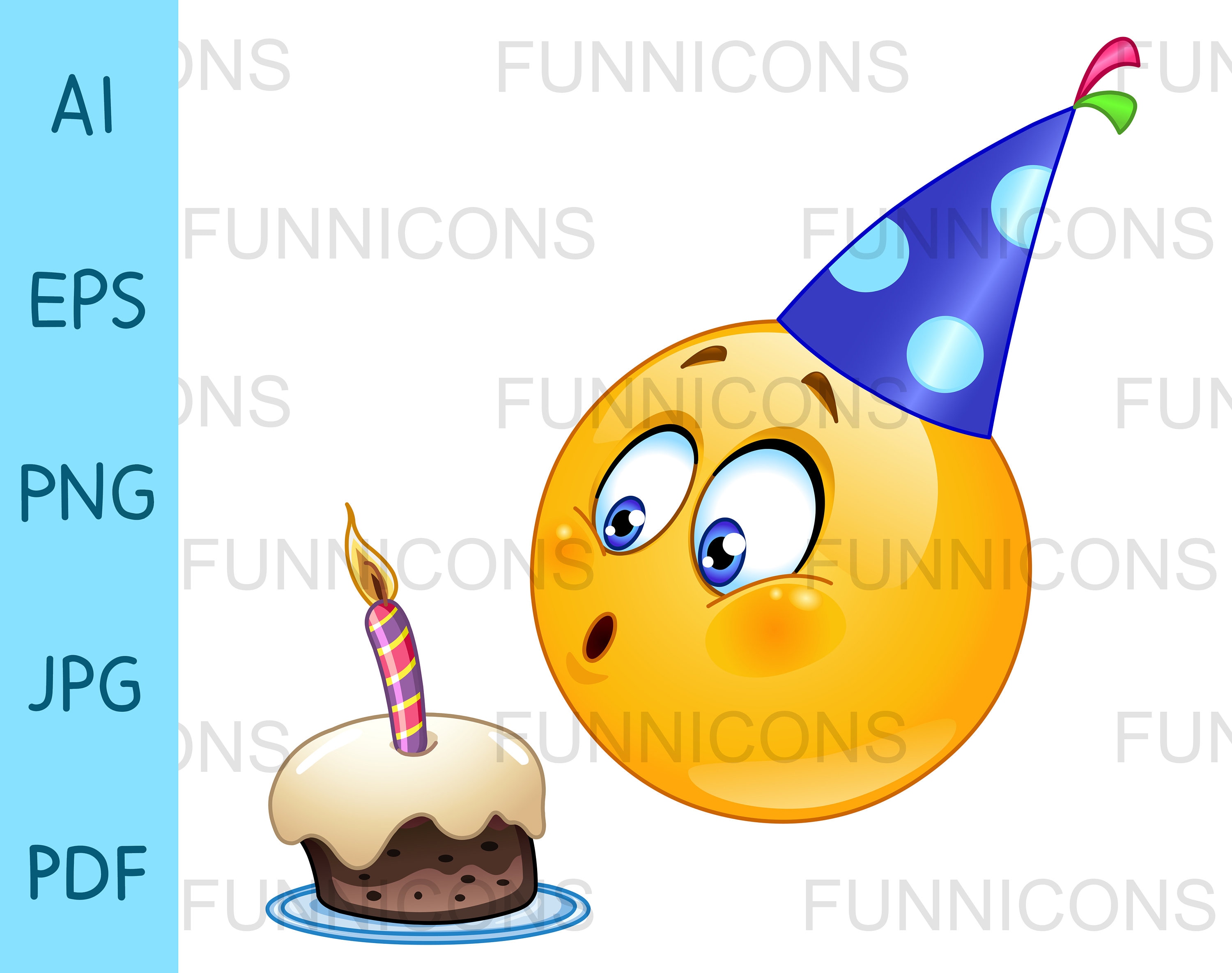Birthday Emoji With Cake Clipart Vector Illustration Ai Eps - Etsy