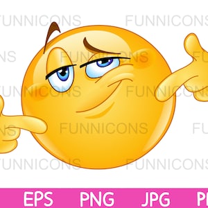 Clipart cartoon of an emoticon proud, pointing oneself with fingers, happy, ai eps png jpg pdf files, digital files download.