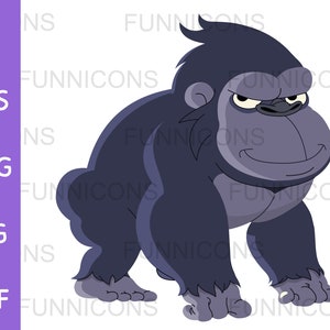 Clipart cartoon of a grouchy gorilla squinting, animal illustration, ai eps png jpg and pdf files included, digital files instant download.