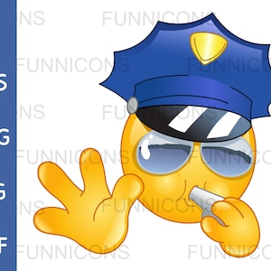 Clipart przedstawiający policjanta, który gwiżdże i mówi „stop”, pliki ai eps png jpg pdf, pliki cyfrowe do pobrania.