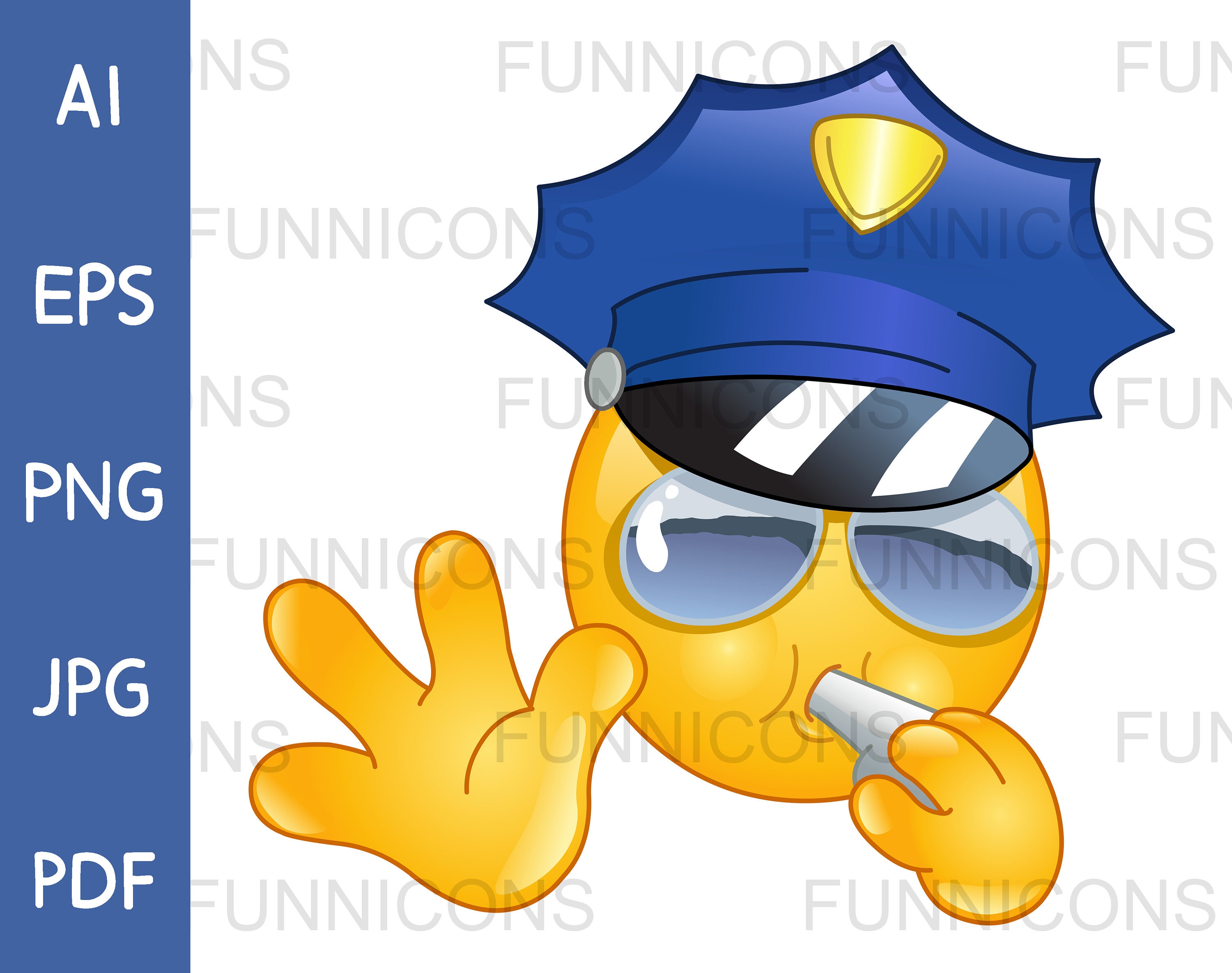 Clipart Cartoon of Policeman Police Emoji Emoticon Blowing a - Etsy Israel