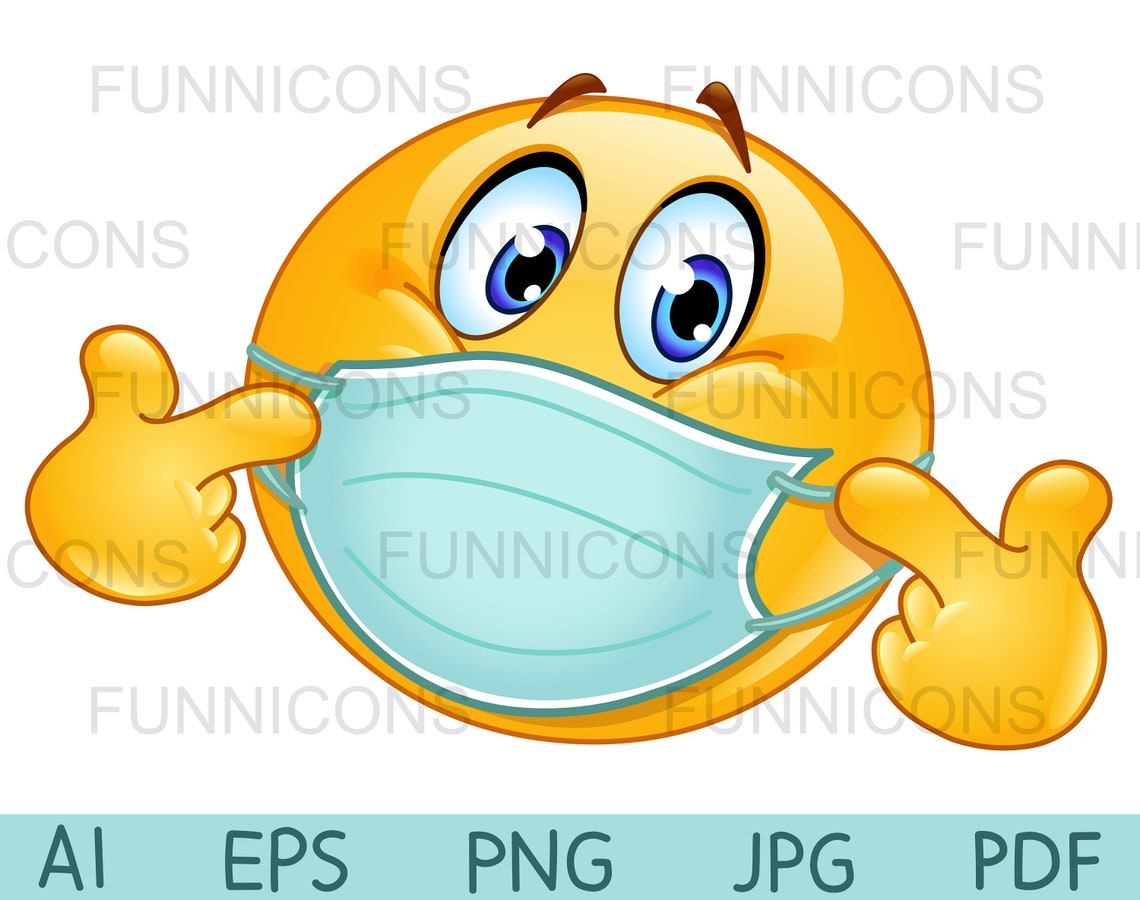 Mask clipart Emoji with medical mask pointing at himself Etsy