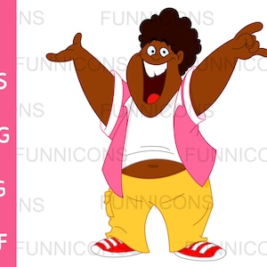 Clipart Cartoon eines fröhlichen molligen schwarzen Mannes, ai eps png jpg und pdf Dateien enthalten, digitale Dateien sofort herunterladen.