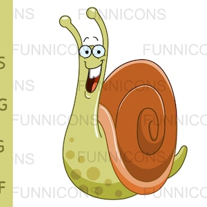 Clipart dessin animé d’un escargot heureux, ai eps png jpg et fichiers pdf inclus, fichiers numériques téléchargement instantané.