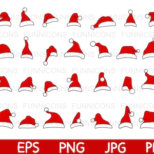 Christmas big bundle clipart cartoon of Santa Claus hats doodles set, ai eps png jpg and pdf files included, digital files instant download.