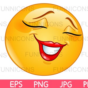 Dessin animé clipart d'une émoticône féminine timide souriant avec les yeux fermés, fichiers ai eps png jpg et pdf inclus, téléchargement de fichiers numériques.